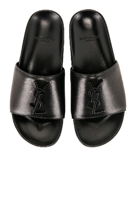 ysl joan logo leather slides|Saint Laurent Women's Joan Logo Slide Sandals .